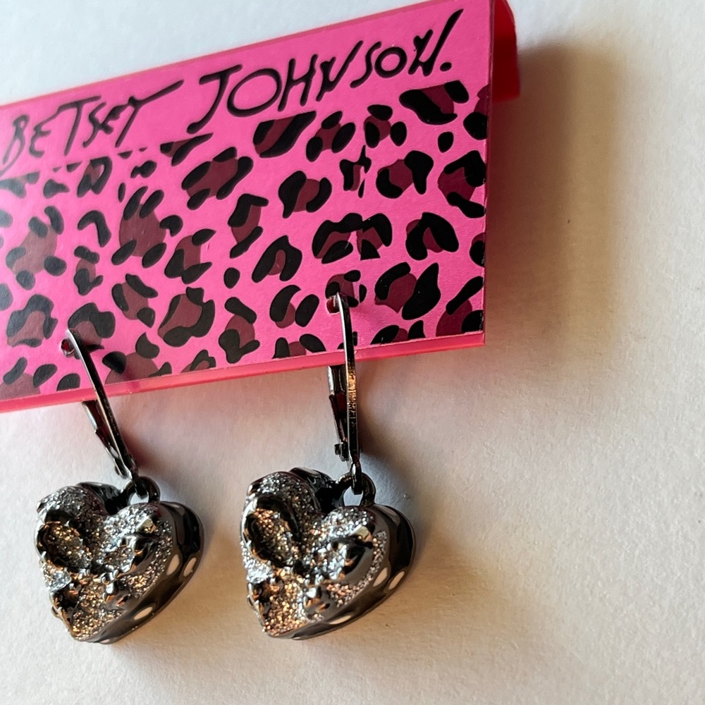 Betsey Johnson Silver and Black Heart Earrings